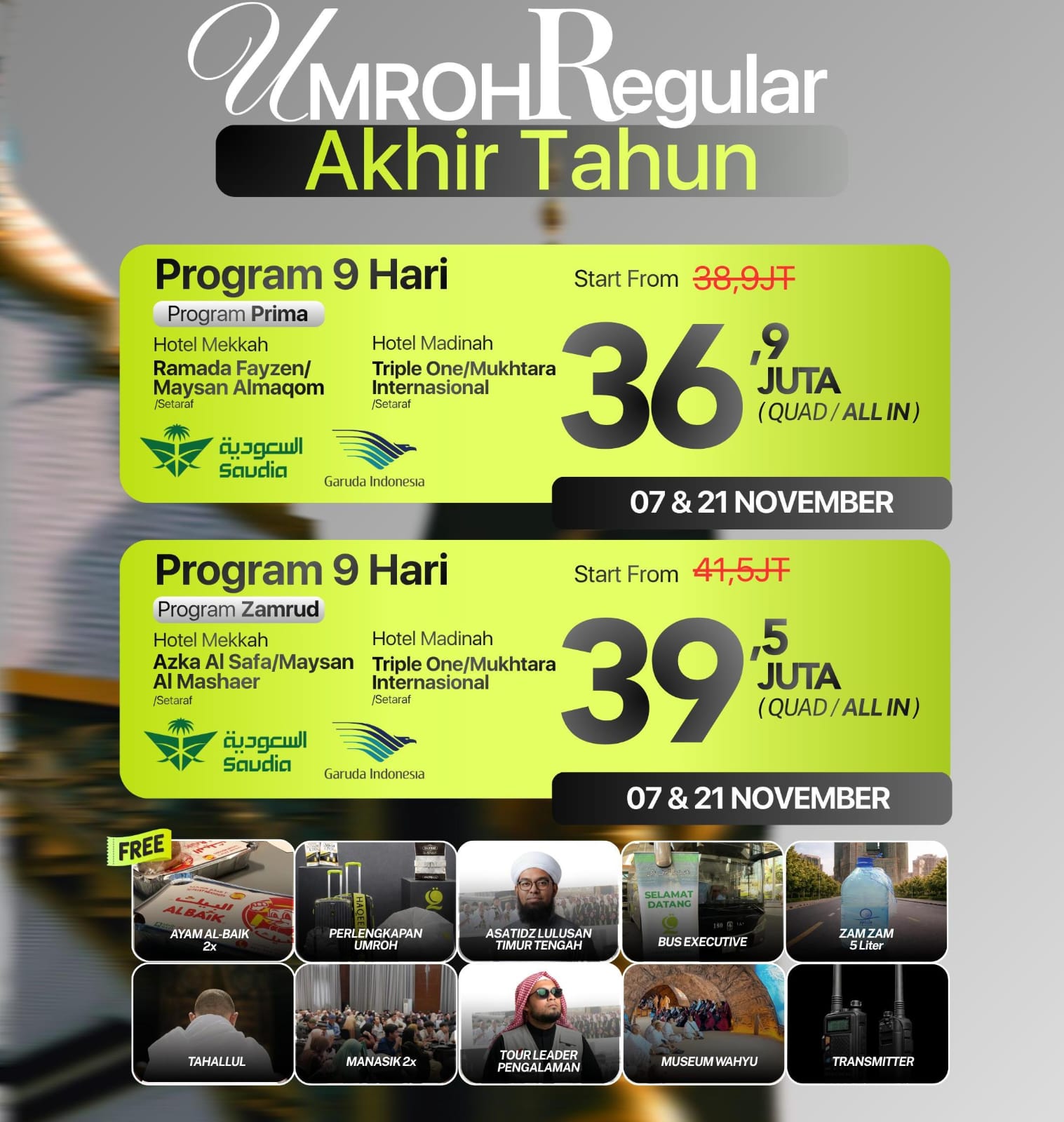 Umroh November 2026 9 Hari | Paket Prima & Zamrud