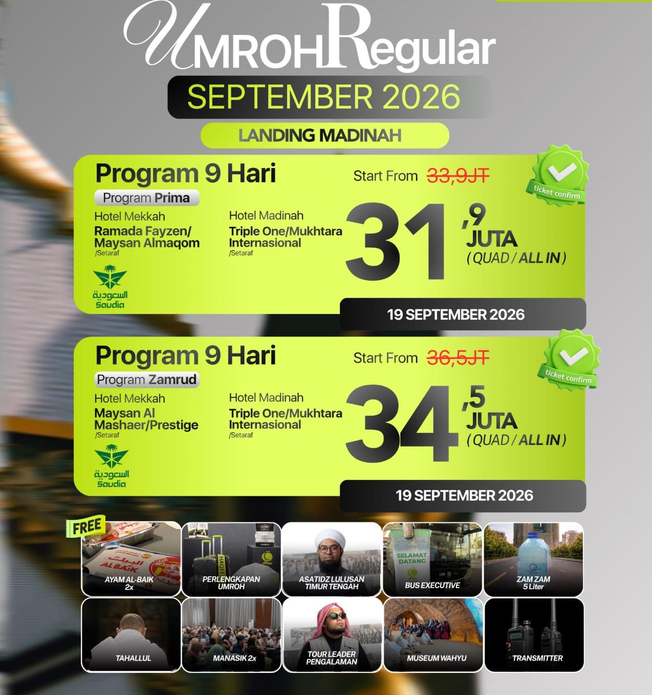 Umroh September 2026 Landing Madinah | 9 Hari Saudia