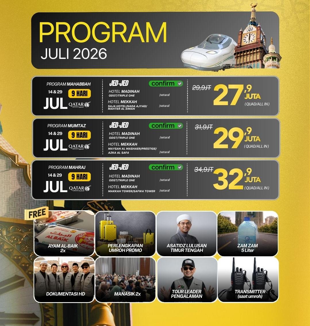 Paket Umroh Juli 2026 Qatar Airways 9 Hari