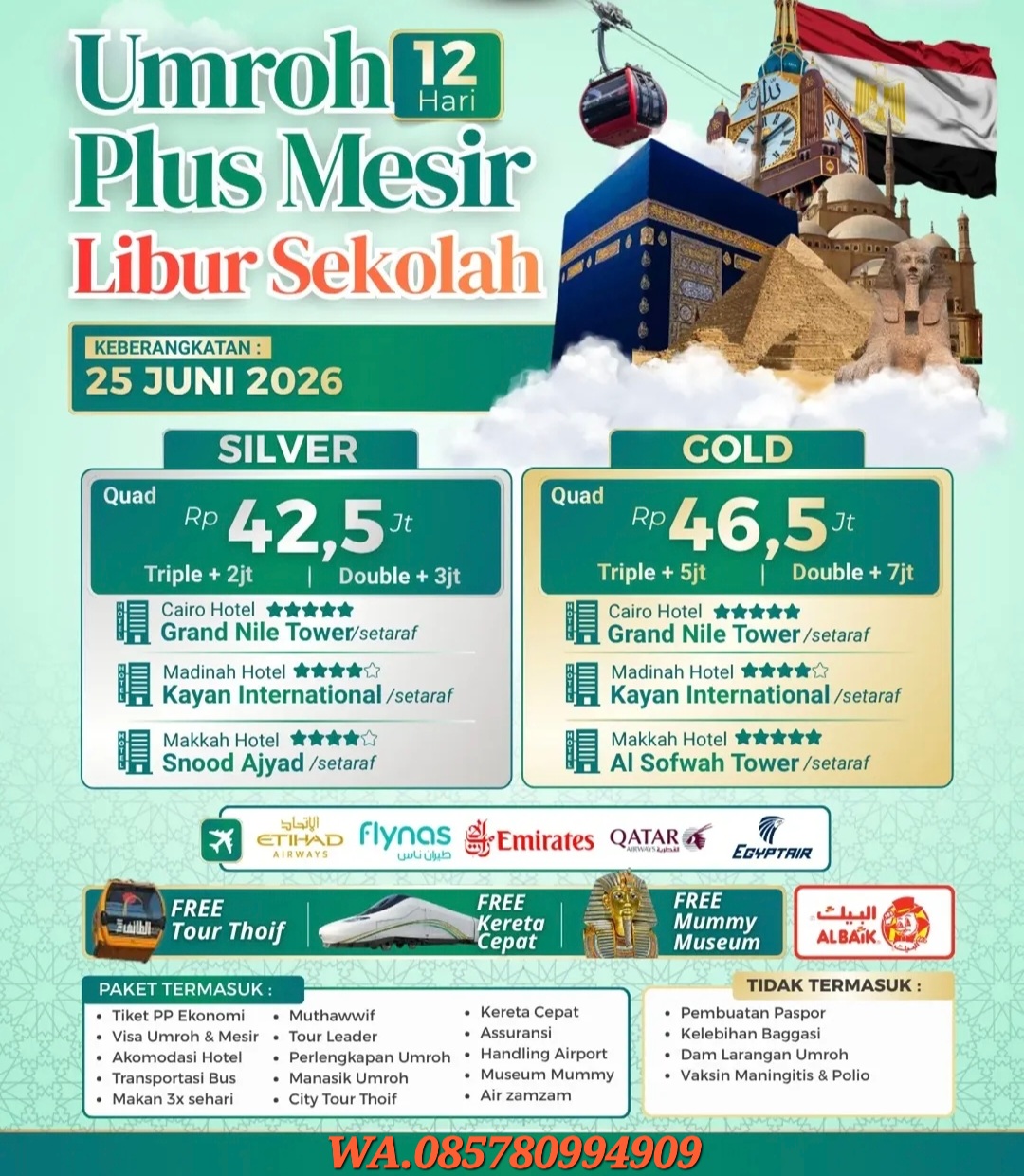 Umroh Liburan Sekolah 2026 Plus Mesir 12 Hari