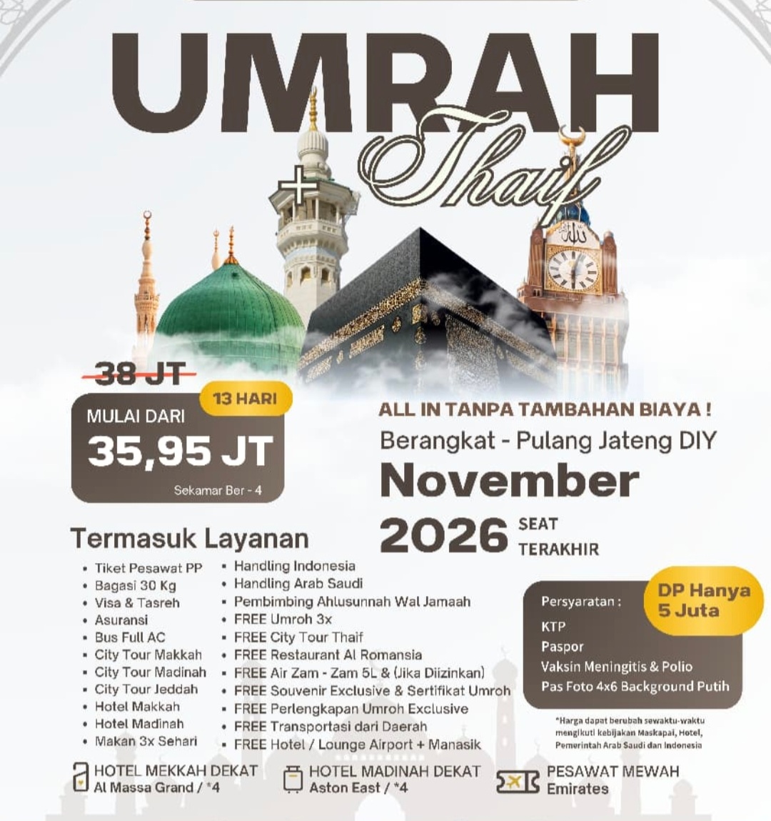 Paket Umroh November 2026 13 Hari Bersama Emirates