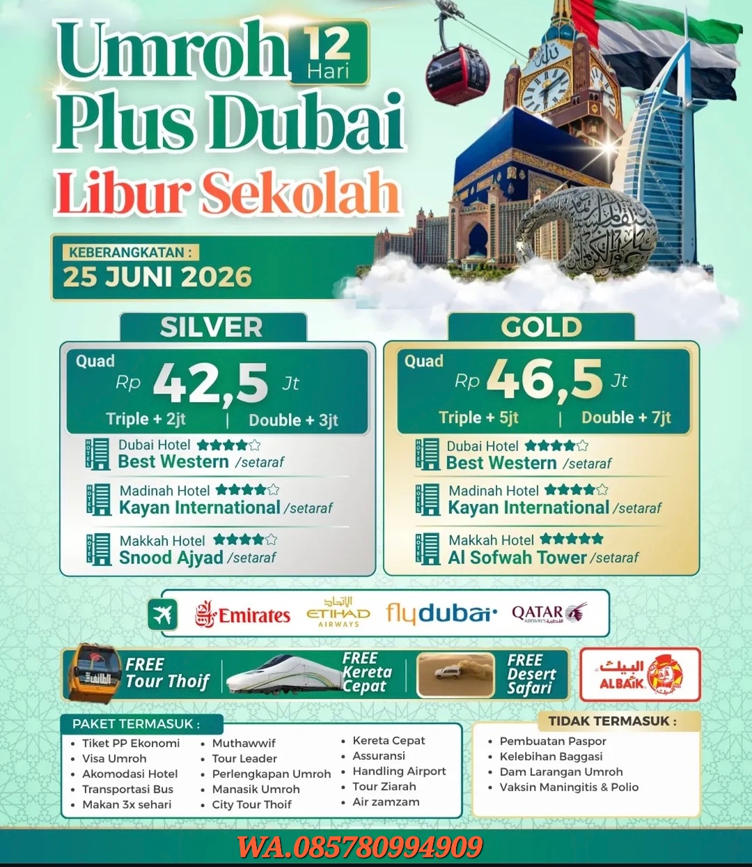 Umroh Liburan Sekolah 2026 Plus Dubai 12 Hari